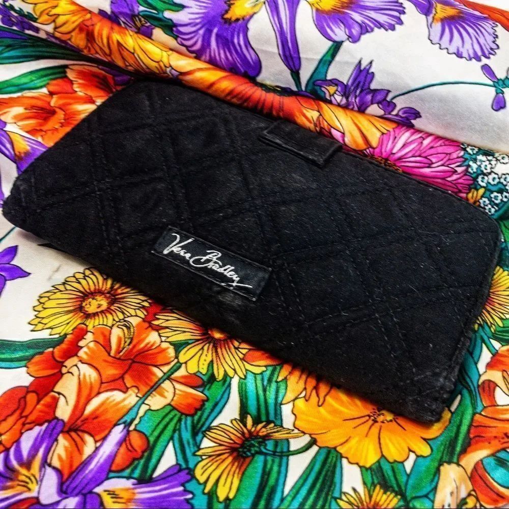 Vera Bradley Black Quilted Microfiber Long Wallet - Picture 3 of 7